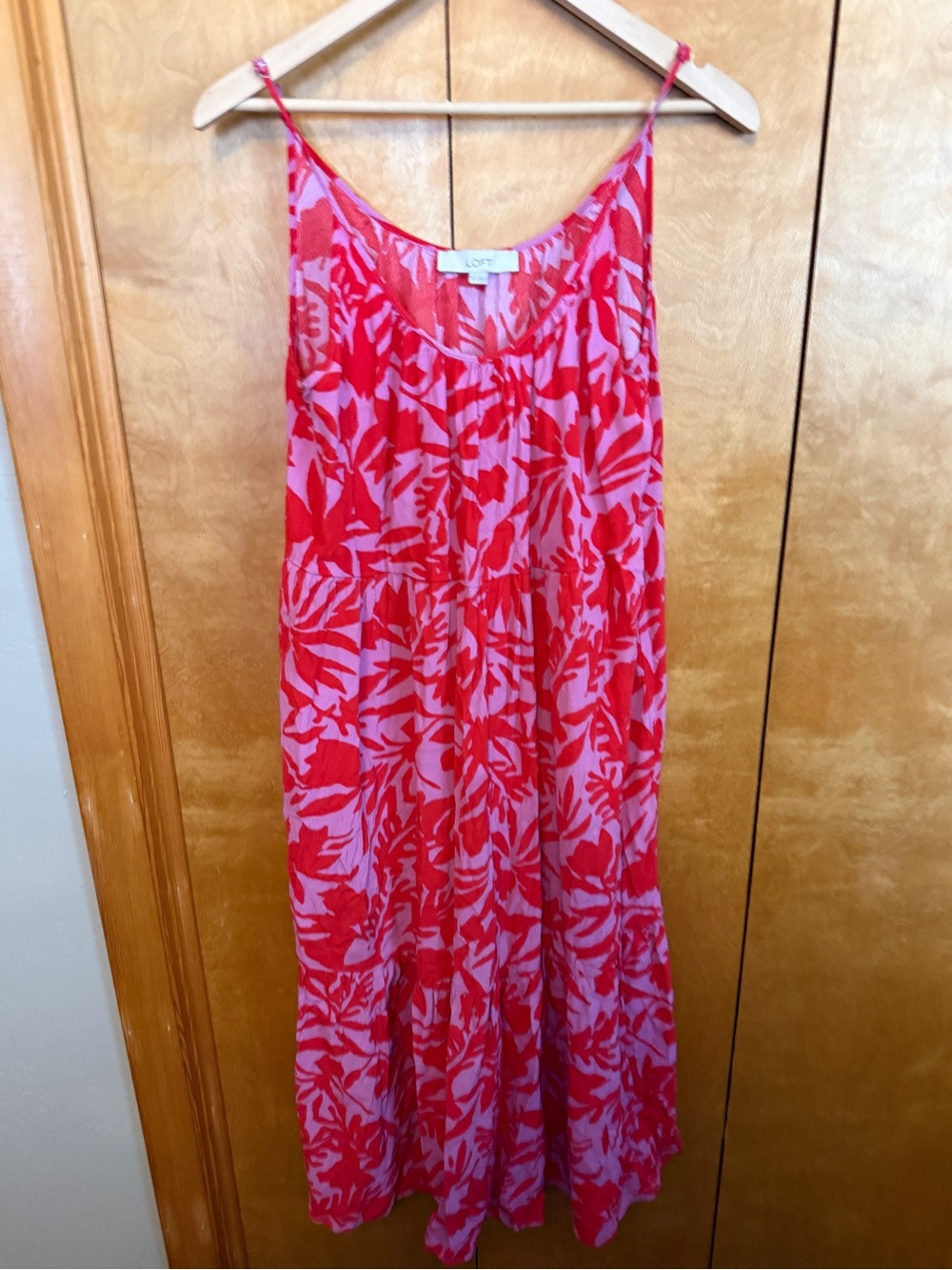 LOFT Pink & Red Floral Maxi Sundress Size Medium